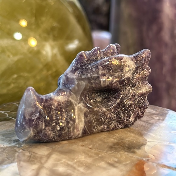 Lepidolite Crystal Dragon Head Carving! - Picture 7 of 9
